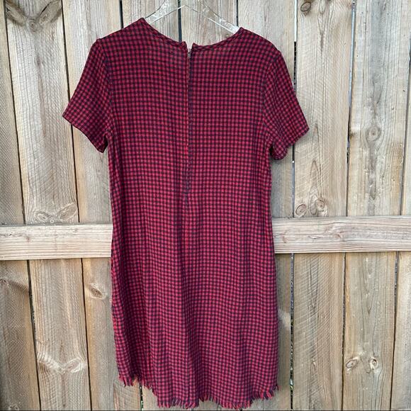 Current/Elliott Buffalo Check Mini Shift Dress Dress Fringe Hem Red Blue Size 2 - Picture 5 of 11